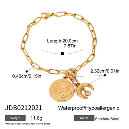 Youthway Sunshine Beach Ocean Bracelet Gold Plated Stainless Sun Star Moon Steel Pendant Bracelet Set Women's Jewelry Summer