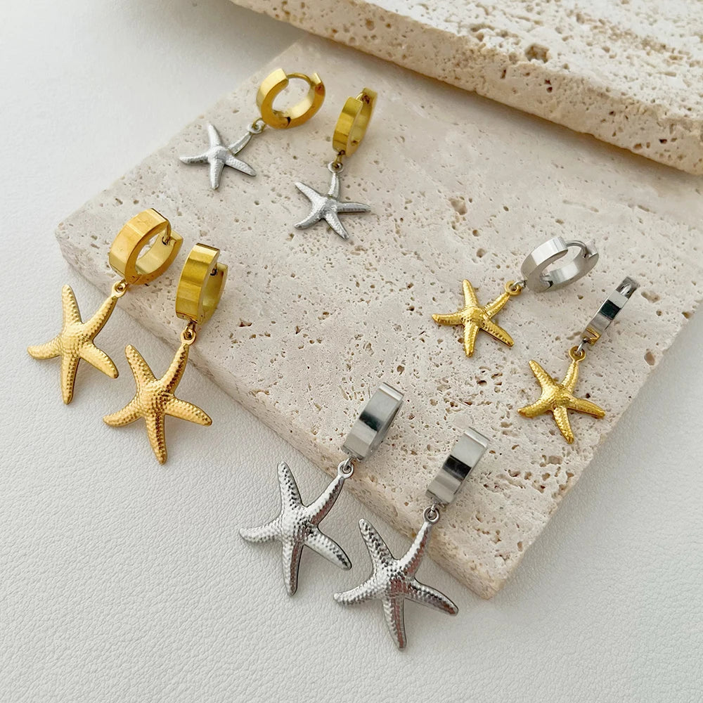 ALTERA New Bohemia Handmade Stainless Steel Necklace Earrings Bracelet Shell Starfish Charm Waterproof Jewelry Set Summer Beach