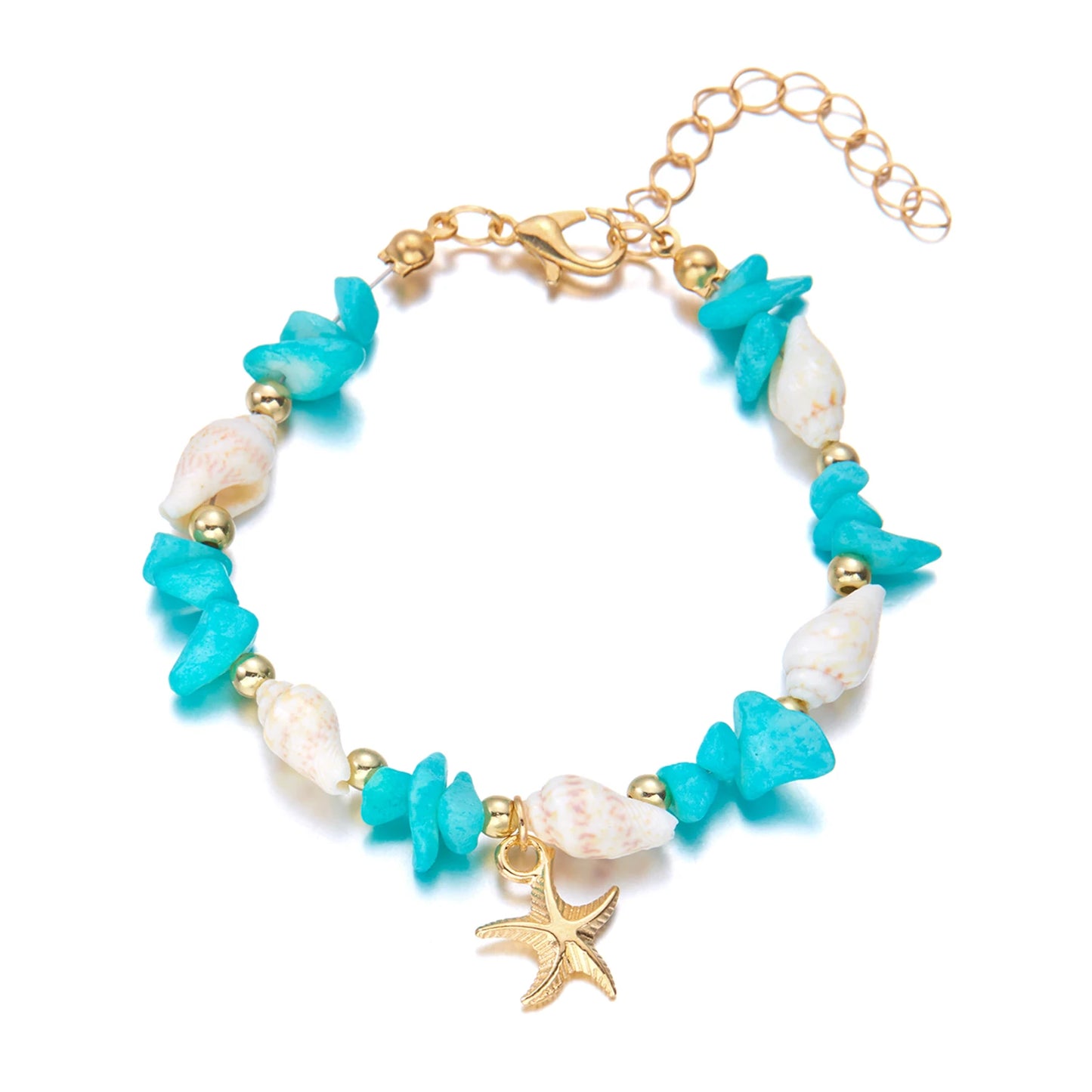 Bohemian Starfish Pendant Bracelet for Women Handmade Crushed Stone Beaded Bracelet Summer Beach Jewelry Travel Accessory Gift