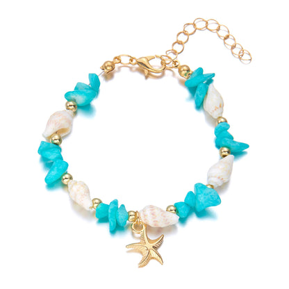 Bohemian Starfish Pendant Bracelet for Women Handmade Crushed Stone Beaded Bracelet Summer Beach Jewelry Travel Accessory Gift