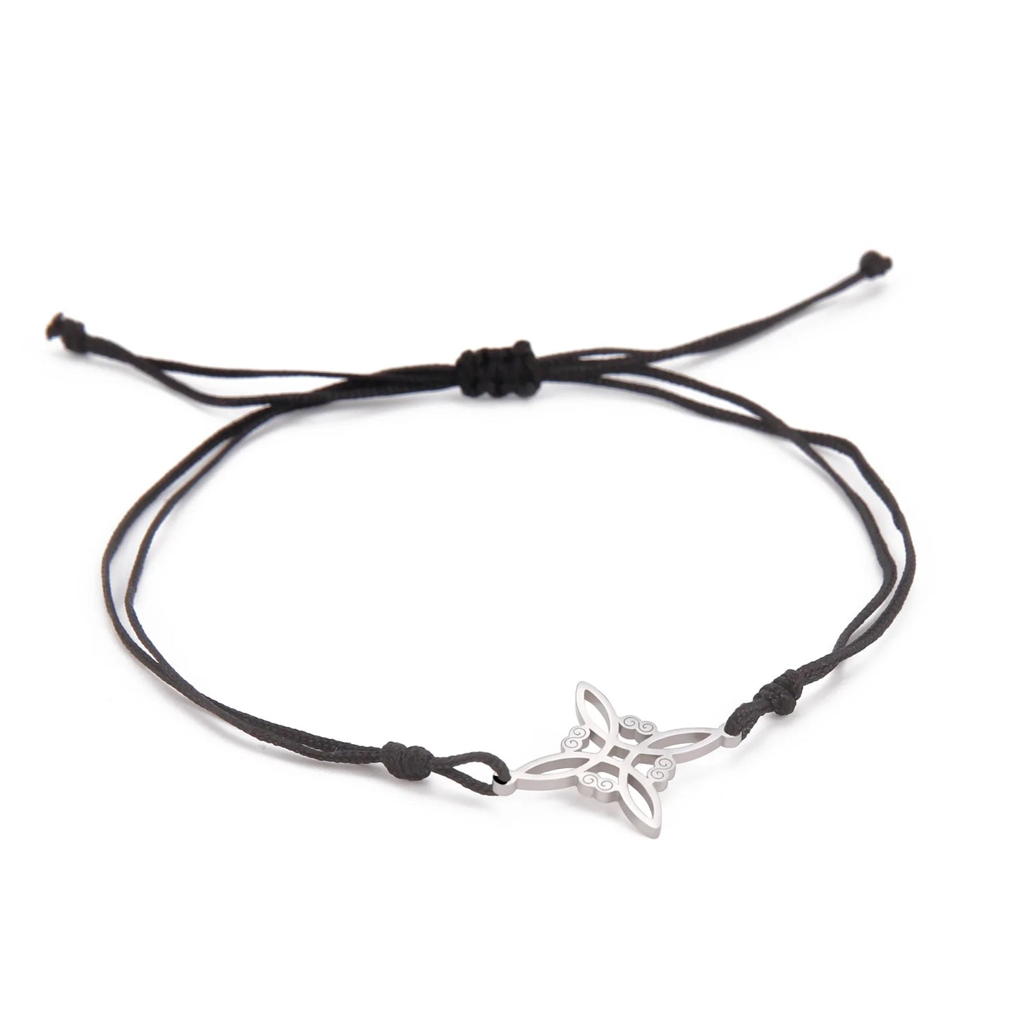 LIKGREAT Witch Knot Wax Rope Bracelet Stainless Steel Witchcraft Knot Charm Pendant On Hand Wicca Amulet Jewelry Biethday Gifts
