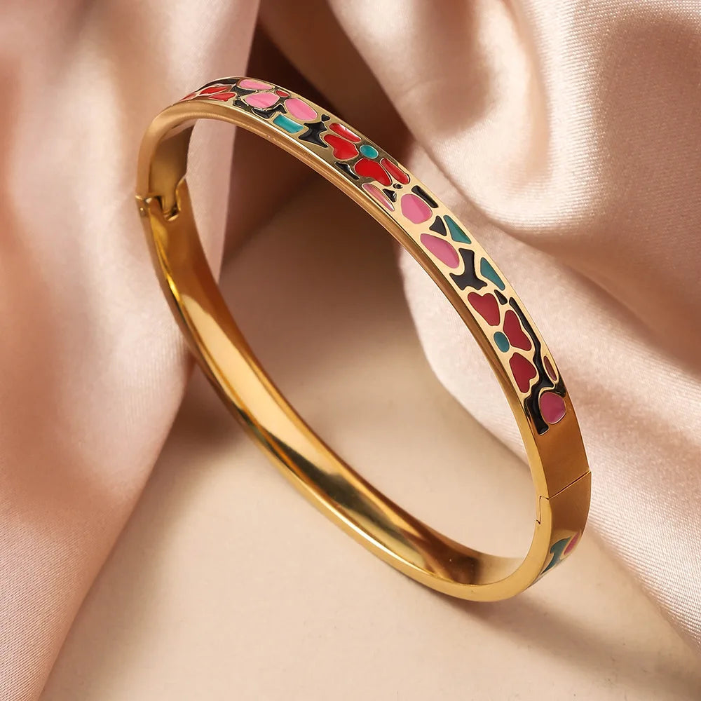 New Fashion Enamel Bracelet Drip Oil Bracelets Women Stainless Steel Jewelry Set Accessory