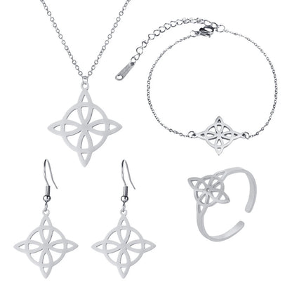 Witch Knot Jewelry Sets for Women Necklace Witchcraft Protection Amulet Bracelet Earring Rings Accessory Set Valentines Day Gift