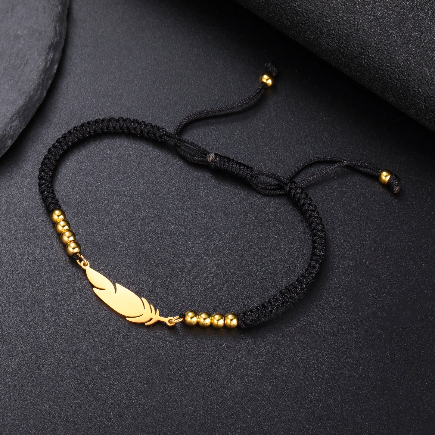 LIKGREAT Fashion Feather Design Pendant Bracelet for Women Men Charm Adjustable Rope Chain Couple Jewelry Party Gifts