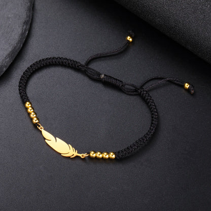 LIKGREAT Fashion Feather Design Pendant Bracelet for Women Men Charm Adjustable Rope Chain Couple Jewelry Party Gifts