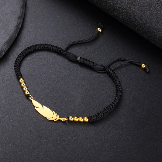 LIKGREAT Fashion Feather Design Pendant Bracelet for Women Men Charm Adjustable Rope Chain Couple Jewelry Party Gifts