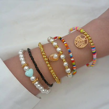 5pcs/lot Bohemian Mixed Golden Shell Starfish Bracelet Women Summer Beach Casual Jewelry Accessories Friendship Gift