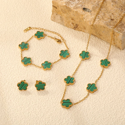 LUXUKISSKIDS Minimalist 3PCS Golden Five-Leaf Flower Necklace Earrings Bracelet Jewelry Sets Shell Clover Dailywear Party Gifts