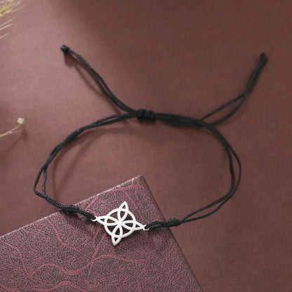 LIKGREAT Witch Knot Wax Rope Bracelet Stainless Steel Witchcraft Knot Charm Pendant On Hand Wicca Amulet Jewelry Biethday Gifts