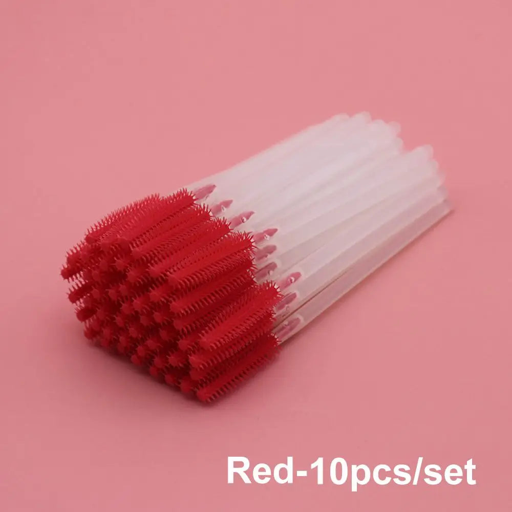 10Pcs Colorful Disposable Silicone Head Mascara Applicator Spooler Brush Eyebrow Comb Brush Eyelash Extension Makeup Tools