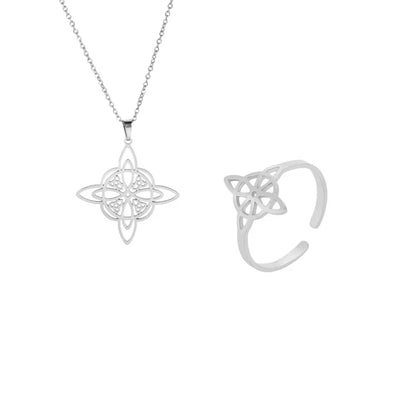 Witch Knot Jewelry Sets for Women Necklace Witchcraft Protection Amulet Bracelet Earring Rings Accessory Set Valentines Day Gift