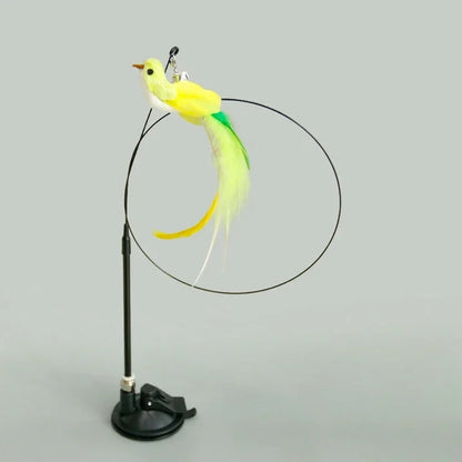 Interactive Cat Toy Handfree Cat Stick Playing Kitten Playing Teaser Wand Toy Suction Cup Bird/Feather Cat Wand Pet Supplies
