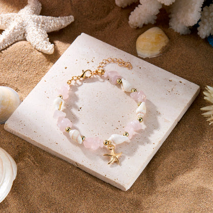 Bohemian Starfish Pendant Bracelet for Women Handmade Crushed Stone Beaded Bracelet Summer Beach Jewelry Travel Accessory Gift