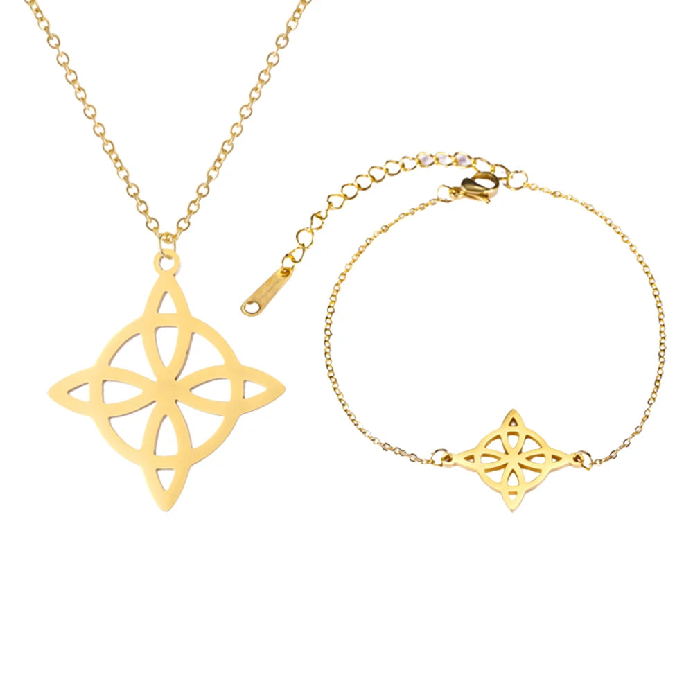 Witch Knot Jewelry Sets for Women Necklace Witchcraft Protection Amulet Bracelet Earring Rings Accessory Set Valentines Day Gift
