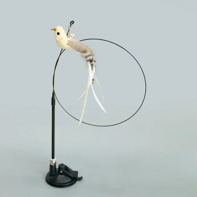 Interactive Cat Toy Handfree Cat Stick Playing Kitten Playing Teaser Wand Toy Suction Cup Bird/Feather Cat Wand Pet Supplies