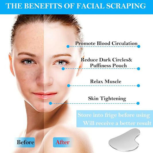 304 Stainless Steel Gua Sha Scraper & Face Roller Set-Skin Care Massage Tools for Lymphatic Drainage, Wrinkle Relief, Relaxation