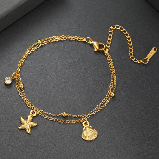 Cazador Starfish Seashell Charms Women's Bracelet Stainless Steel Summer Beach Jewelry Hand Bracelet Gift Trend 2025 Wholesale