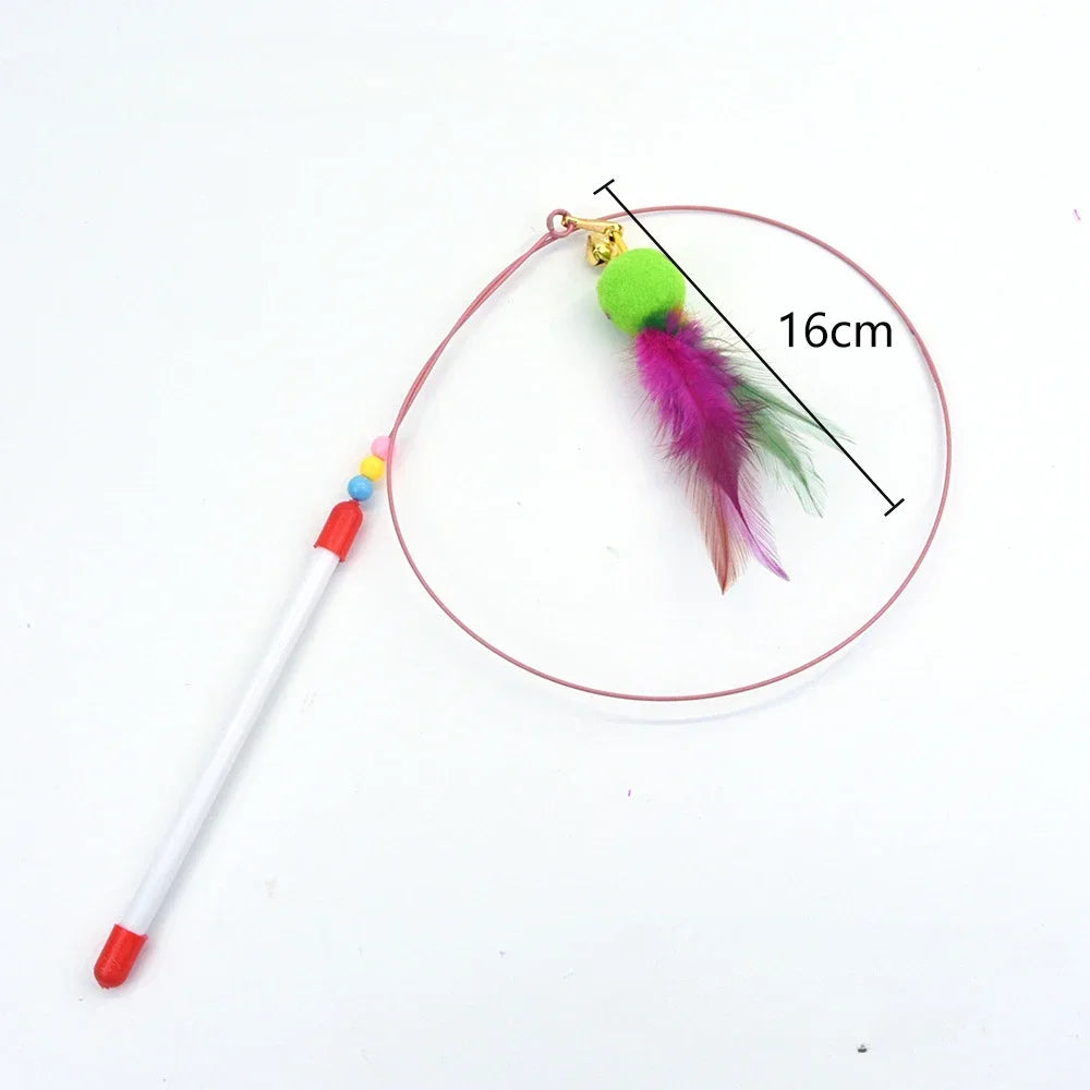 Interactive Cat Toy Handfree Cat Stick Playing Kitten Playing Teaser Wand Toy Suction Cup Bird/Feather Cat Wand Pet Supplies