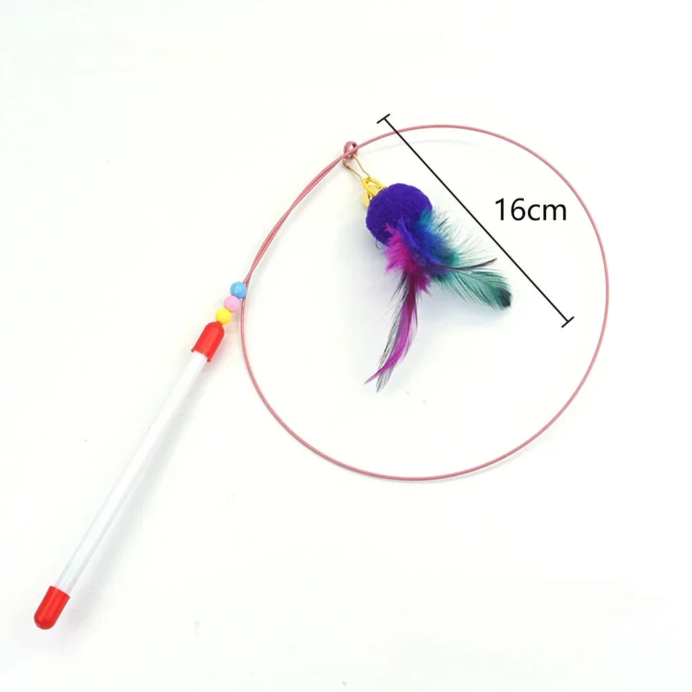 Interactive Cat Toy Handfree Cat Stick Playing Kitten Playing Teaser Wand Toy Suction Cup Bird/Feather Cat Wand Pet Supplies