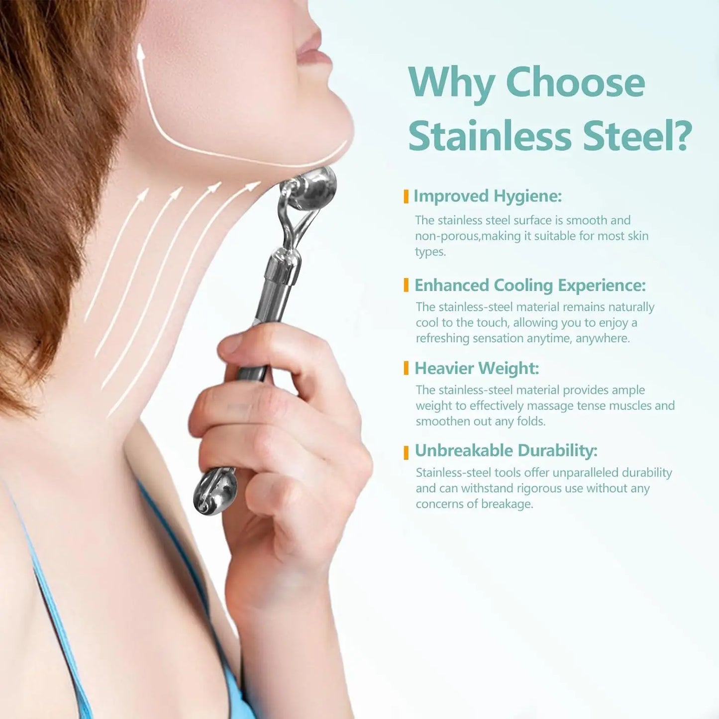 304 Stainless Steel Gua Sha Scraper & Face Roller Set-Skin Care Massage Tools for Lymphatic Drainage, Wrinkle Relief, Relaxation