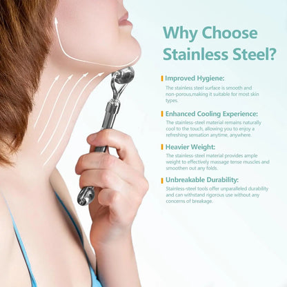 304 Stainless Steel Gua Sha Scraper & Face Roller Set-Skin Care Massage Tools for Lymphatic Drainage, Wrinkle Relief, Relaxation