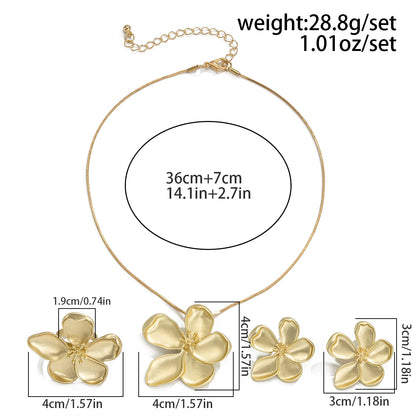Ingemark Goth Petal Flower Pendant Thin Chain Necklace Stud Earrings Rings for Women Wed Bridal Jewelry Set Engagement Gift New