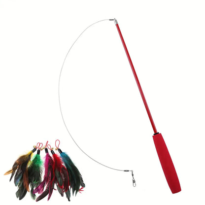 Cat Teaser Wands Three-section Telescopic Fishing Pole Wand Kitten Funny Catcher Teaser Stick Rod Interactive Stick Teaser Toys