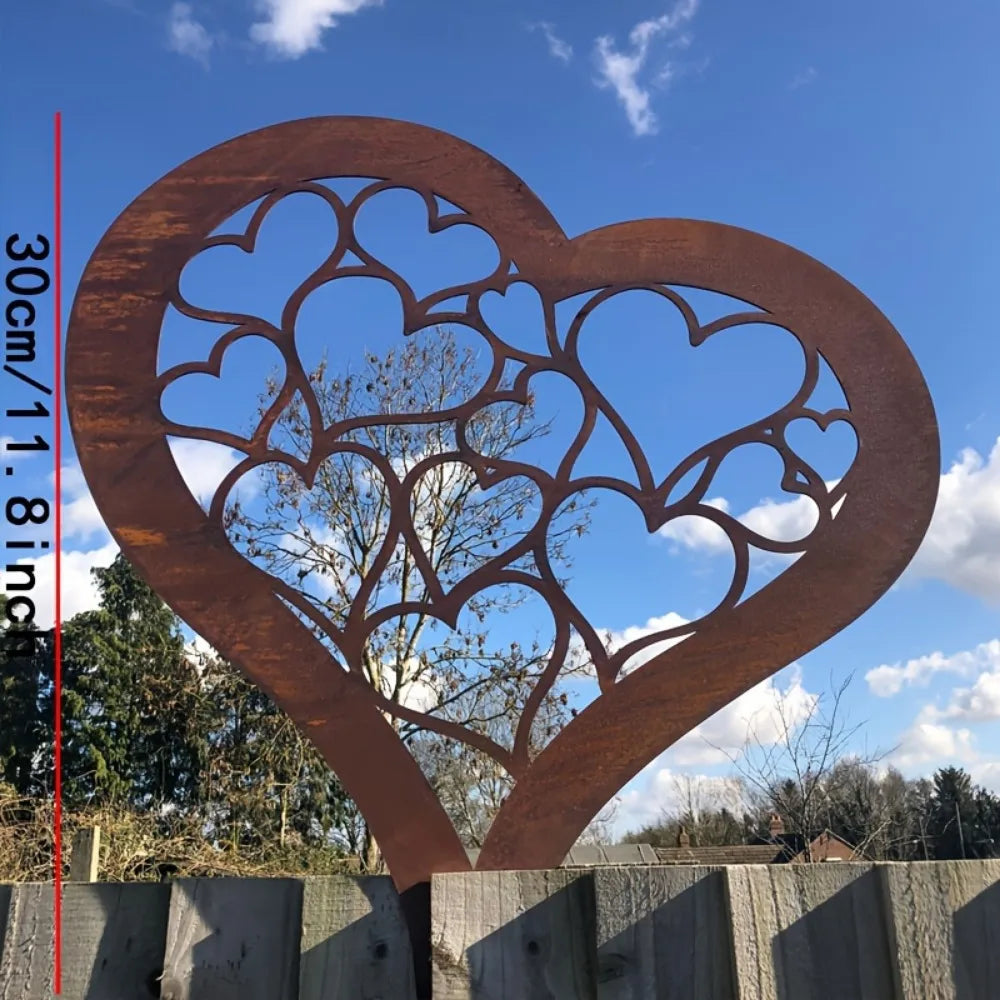 Rustic Metal Heart Garden Stake, Iron Heart Silhouette Yard Art, Farmhouse Outdoor Decor for Christmas, Easter, Halloween