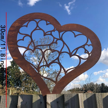 Rustic Metal Heart Garden Stake, Iron Heart Silhouette Yard Art, Farmhouse Outdoor Decor for Christmas, Easter, Halloween