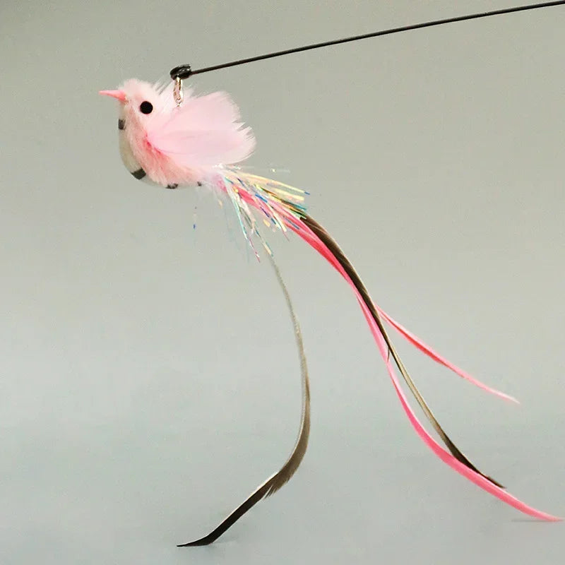 Interactive Cat Toy Handfree Cat Stick Playing Kitten Playing Teaser Wand Toy Suction Cup Bird/Feather Cat Wand Pet Supplies