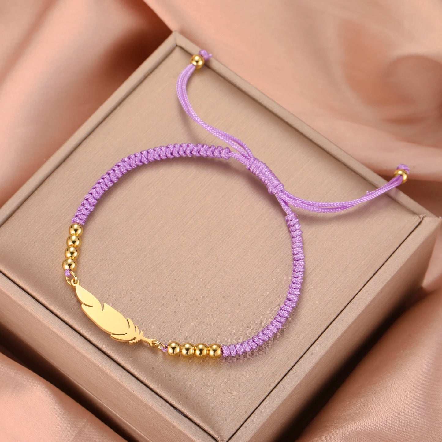 LIKGREAT Fashion Feather Design Pendant Bracelet for Women Men Charm Adjustable Rope Chain Couple Jewelry Party Gifts