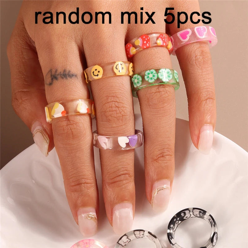 New Korean Colorful Bohemia Small Flower Rings Sets Handmade Beaded Finger Rings For Women Girls Summer Beach Jewelry Gifts
