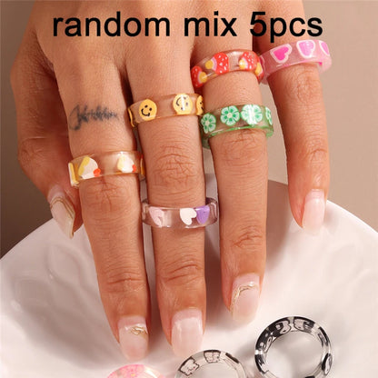 New Korean Colorful Bohemia Small Flower Rings Sets Handmade Beaded Finger Rings For Women Girls Summer Beach Jewelry Gifts