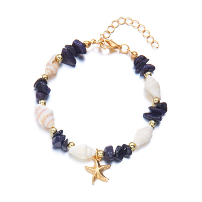 Bohemian Starfish Pendant Bracelet for Women Handmade Crushed Stone Beaded Bracelet Summer Beach Jewelry Travel Accessory Gift