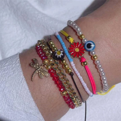 5pcs/lot Bohemian Mixed Golden Shell Starfish Bracelet Women Summer Beach Casual Jewelry Accessories Friendship Gift