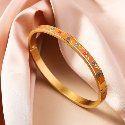 New Fashion Enamel Bracelet Drip Oil Bracelets Women Stainless Steel Jewelry Set Accessory