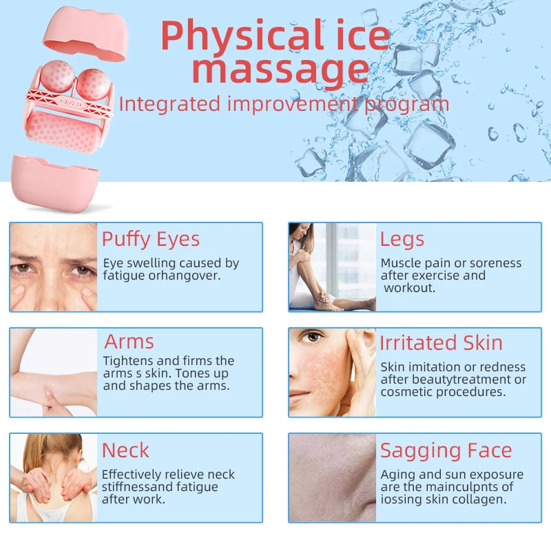 Cool Facial Face Massage Roller Double Roller Relieve Fatigue Pain Redness Skin Tighten Face Lift Reduce Swell for Home Use