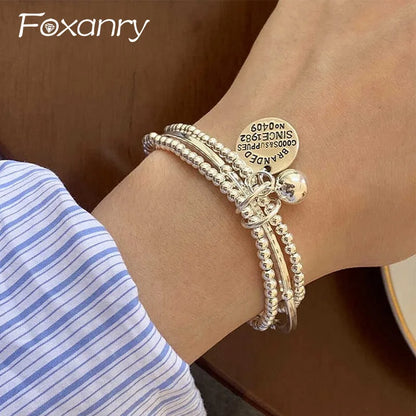 Foxanry Letter Pendant Multilayer Bead Chain Bracelets For Women Creative Design New Fashion Personality Birthday Jewelry Gifts