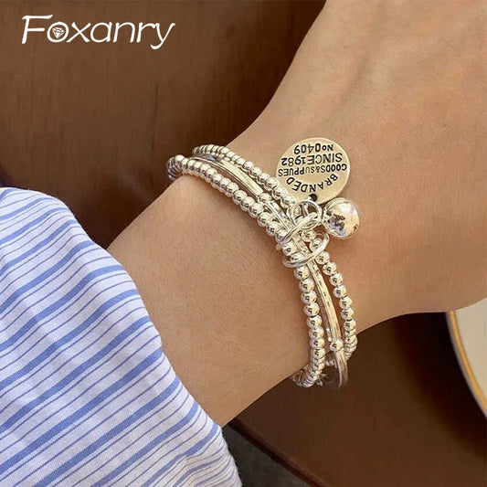Foxanry Letter Pendant Multilayer Bead Chain Bracelets For Women Creative Design New Fashion Personality Birthday Jewelry Gifts