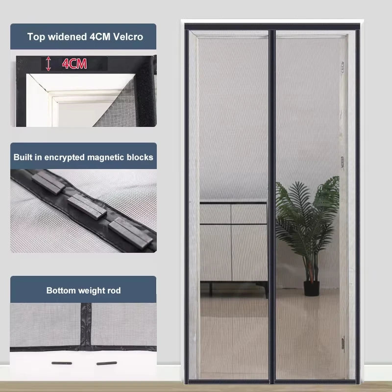 Magnetic Screen Door Curtain Summer Anti-Mosquito Net Fly Insect Screen Mesh Automatic Closing No Punching Easy Installation