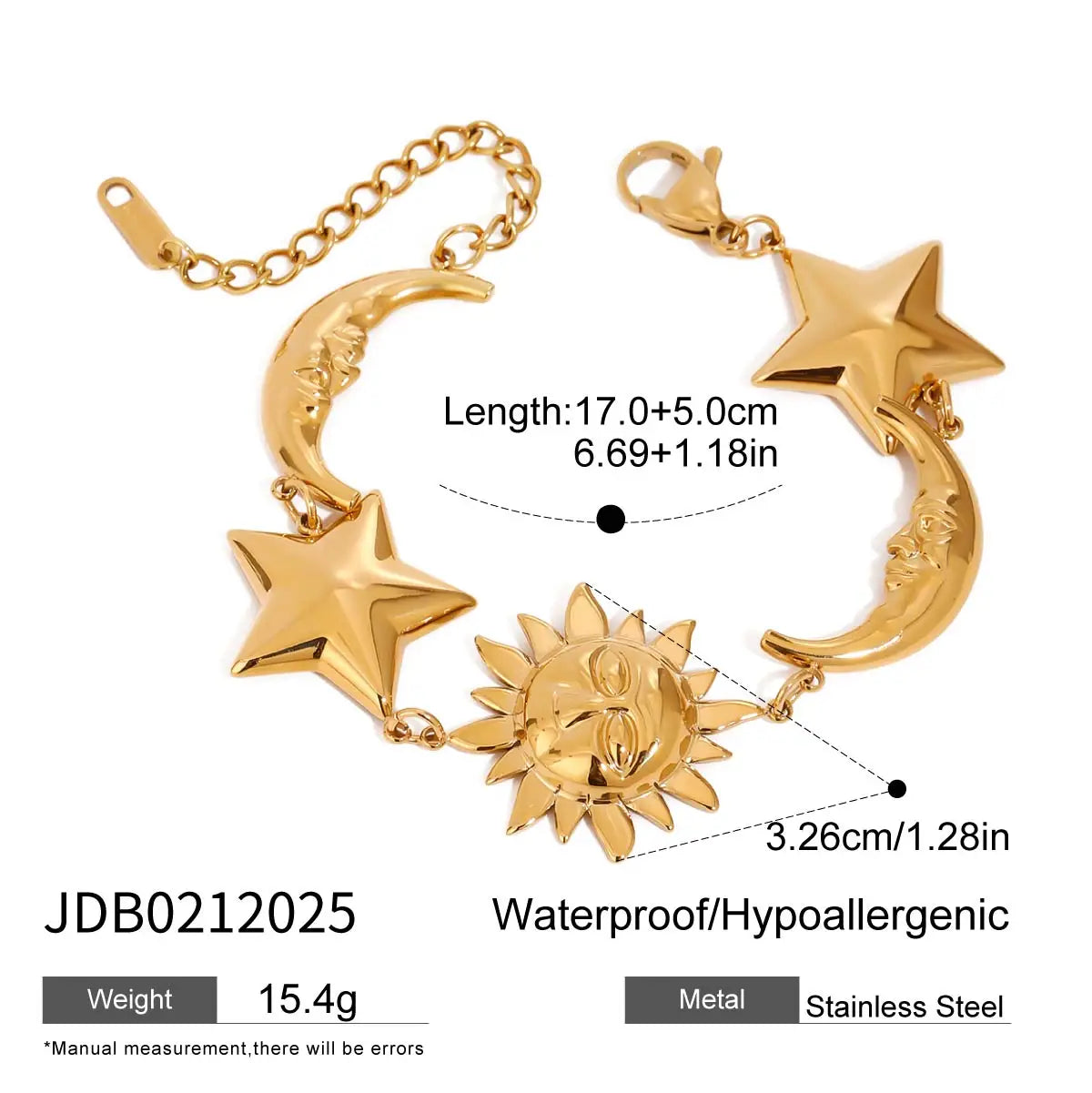 Youthway Sunshine Beach Ocean Bracelet Gold Plated Stainless Sun Star Moon Steel Pendant Bracelet Set Women's Jewelry Summer