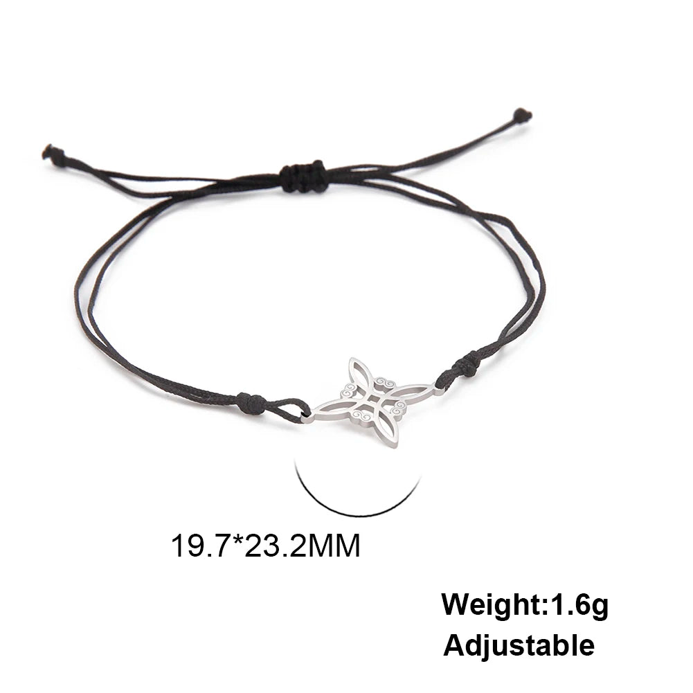 LIKGREAT Witch Knot Wax Rope Bracelet Stainless Steel Witchcraft Knot Charm Pendant On Hand Wicca Amulet Jewelry Biethday Gifts
