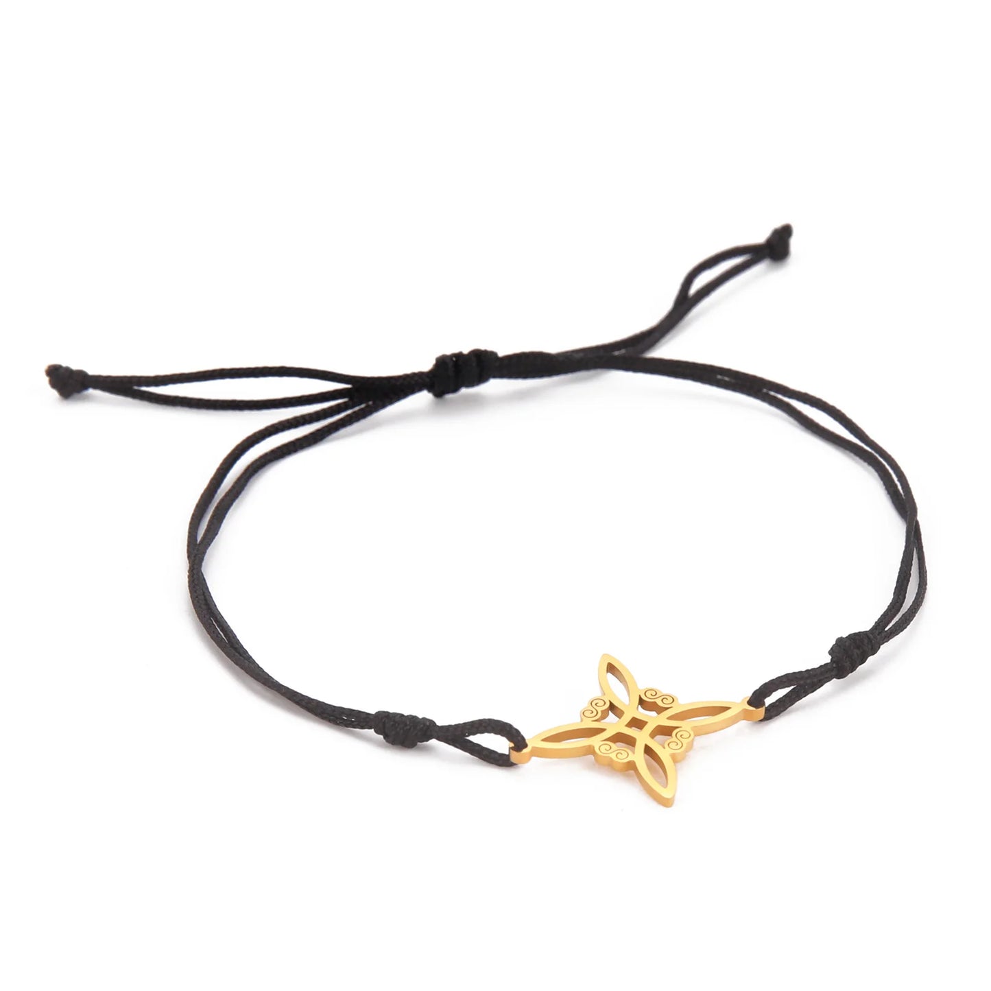 LIKGREAT Witch Knot Wax Rope Bracelet Stainless Steel Witchcraft Knot Charm Pendant On Hand Wicca Amulet Jewelry Biethday Gifts