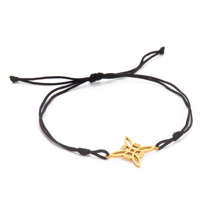 LIKGREAT Witch Knot Wax Rope Bracelet Stainless Steel Witchcraft Knot Charm Pendant On Hand Wicca Amulet Jewelry Biethday Gifts