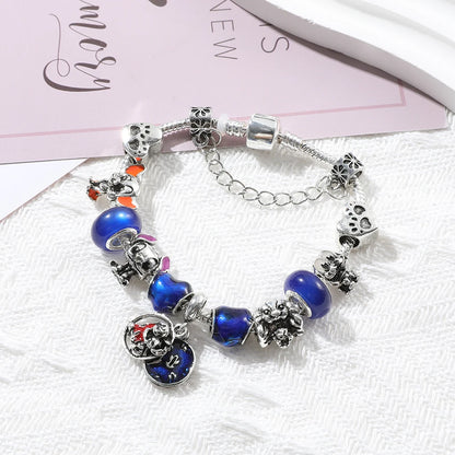 Stitch Disney Bracelet for Girls for Party Lilo and Stitch Charm Bracelet Jewelry Pendant Blue Bead Silver Color Pulsera