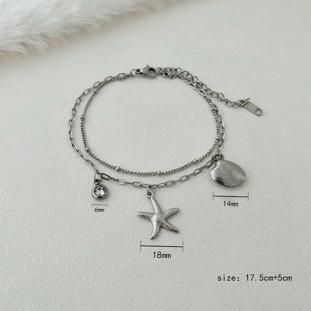 ALTERA New Bohemia Handmade Stainless Steel Necklace Earrings Bracelet Shell Starfish Charm Waterproof Jewelry Set Summer Beach