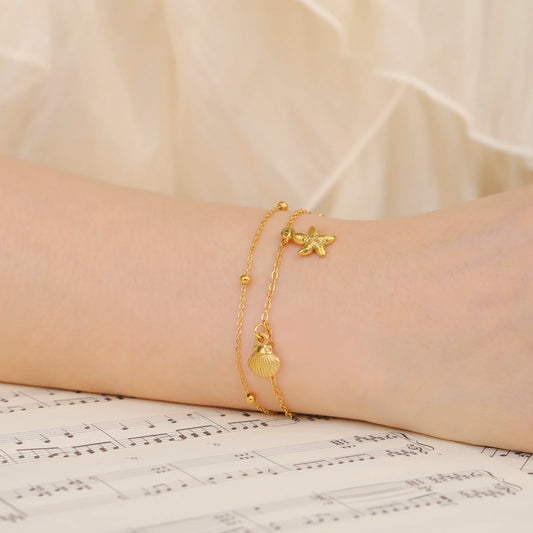 Cazador Starfish Seashell Charms Women's Bracelet Stainless Steel Summer Beach Jewelry Hand Bracelet Gift Trend 2025 Wholesale