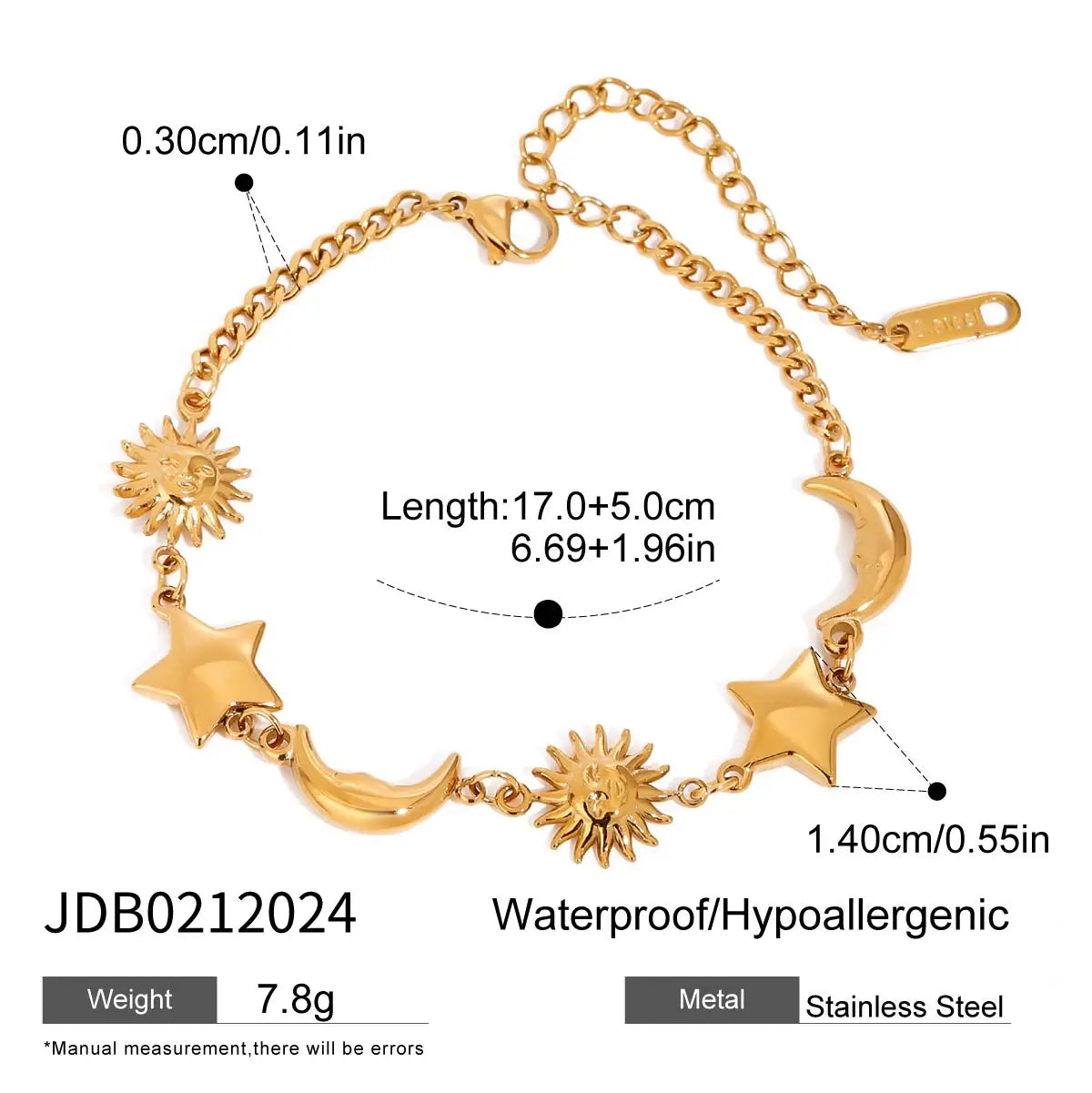Youthway Sunshine Beach Ocean Bracelet Gold Plated Stainless Sun Star Moon Steel Pendant Bracelet Set Women's Jewelry Summer