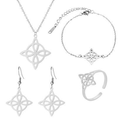 Witch Knot Jewelry Sets for Women Necklace Witchcraft Protection Amulet Bracelet Earring Rings Accessory Set Valentines Day Gift