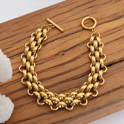 Nivora Stainless Steel Mesh Chain Jewelry Set For Women TO Clasp Thick Chunky Braided Chain 18K Gold Plated Necklaces Bracelets